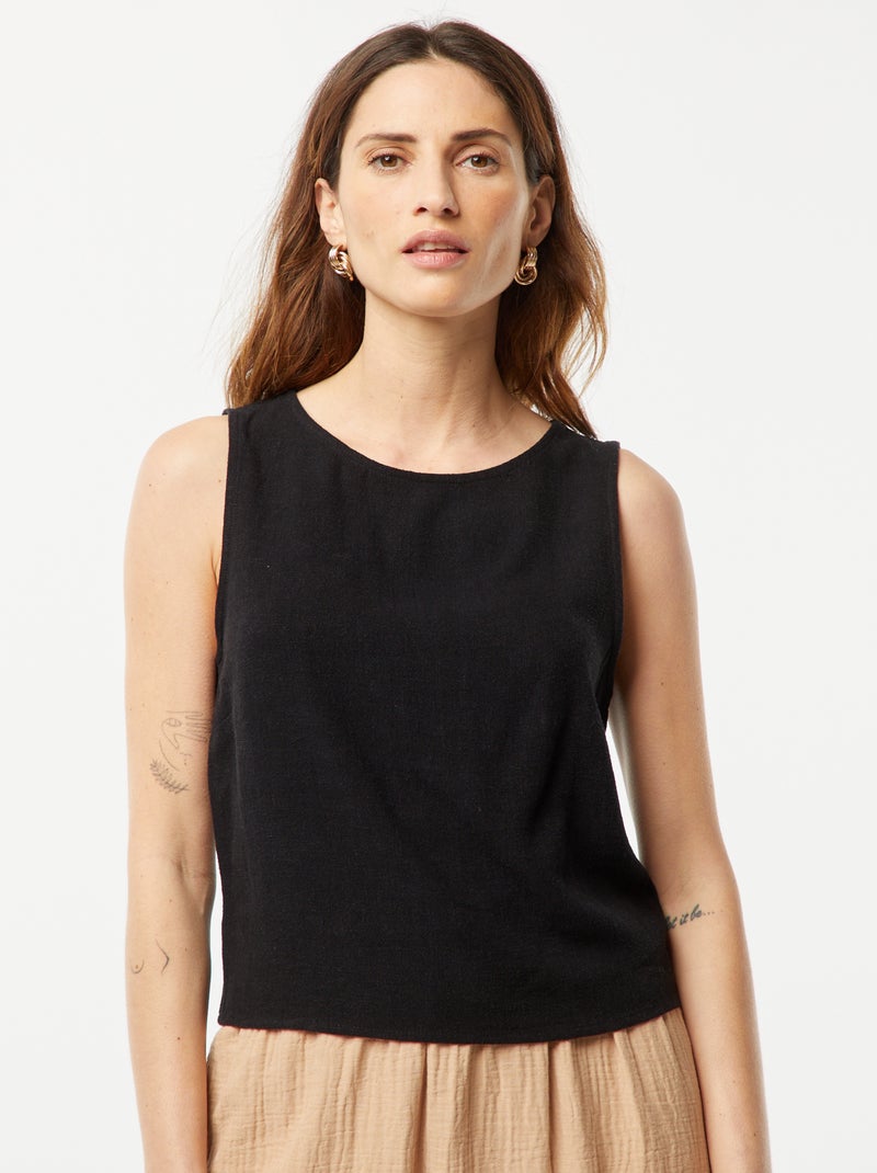 Blusa crop de linho misturado Preto - Kiabi