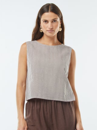 Blusa crop de linho misturado sem mangas