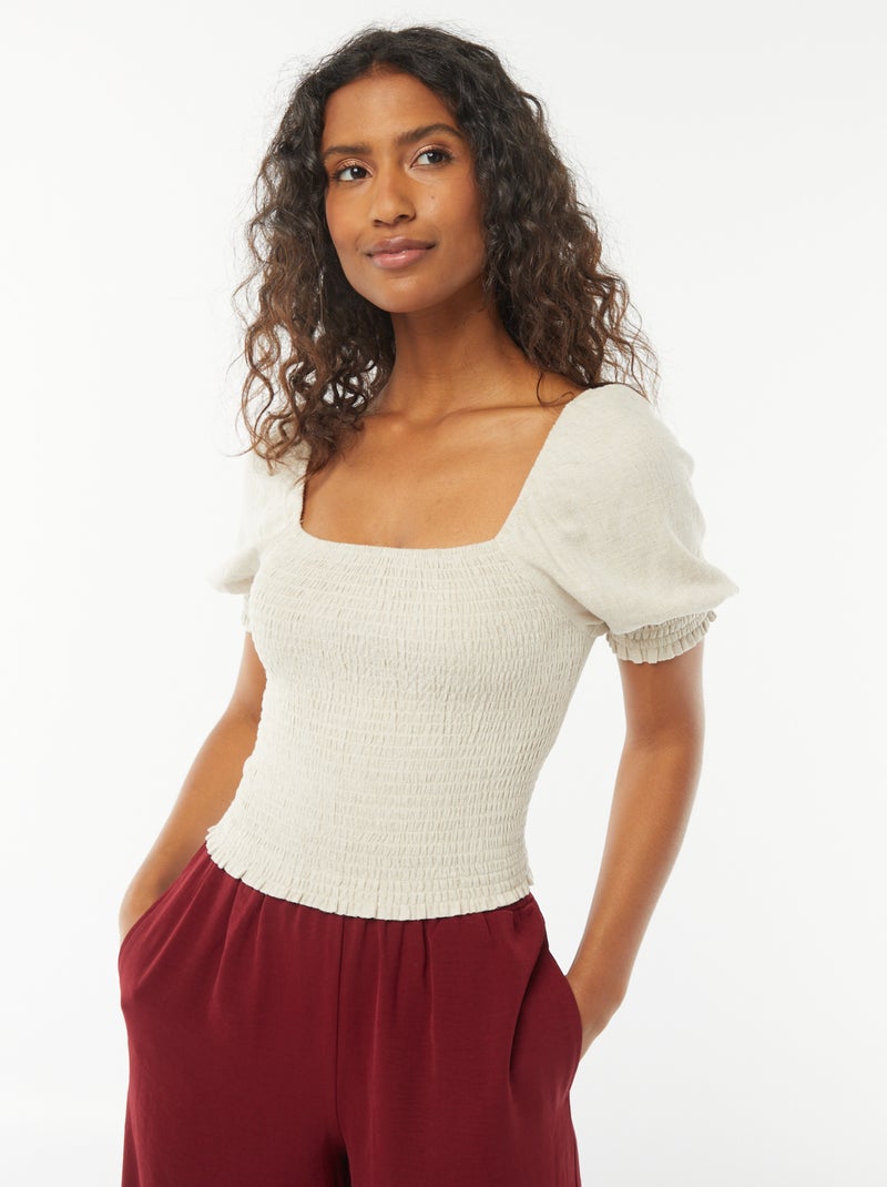 Blusa crop de manga curta Branco - Kiabi