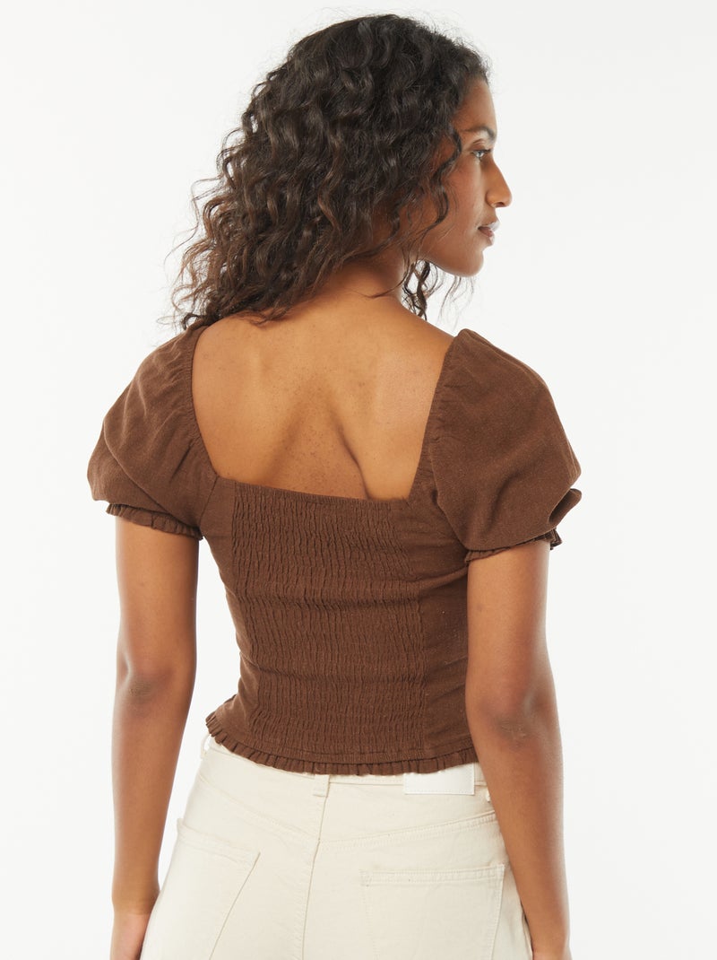Blusa crop de manga curta Castanho - Kiabi