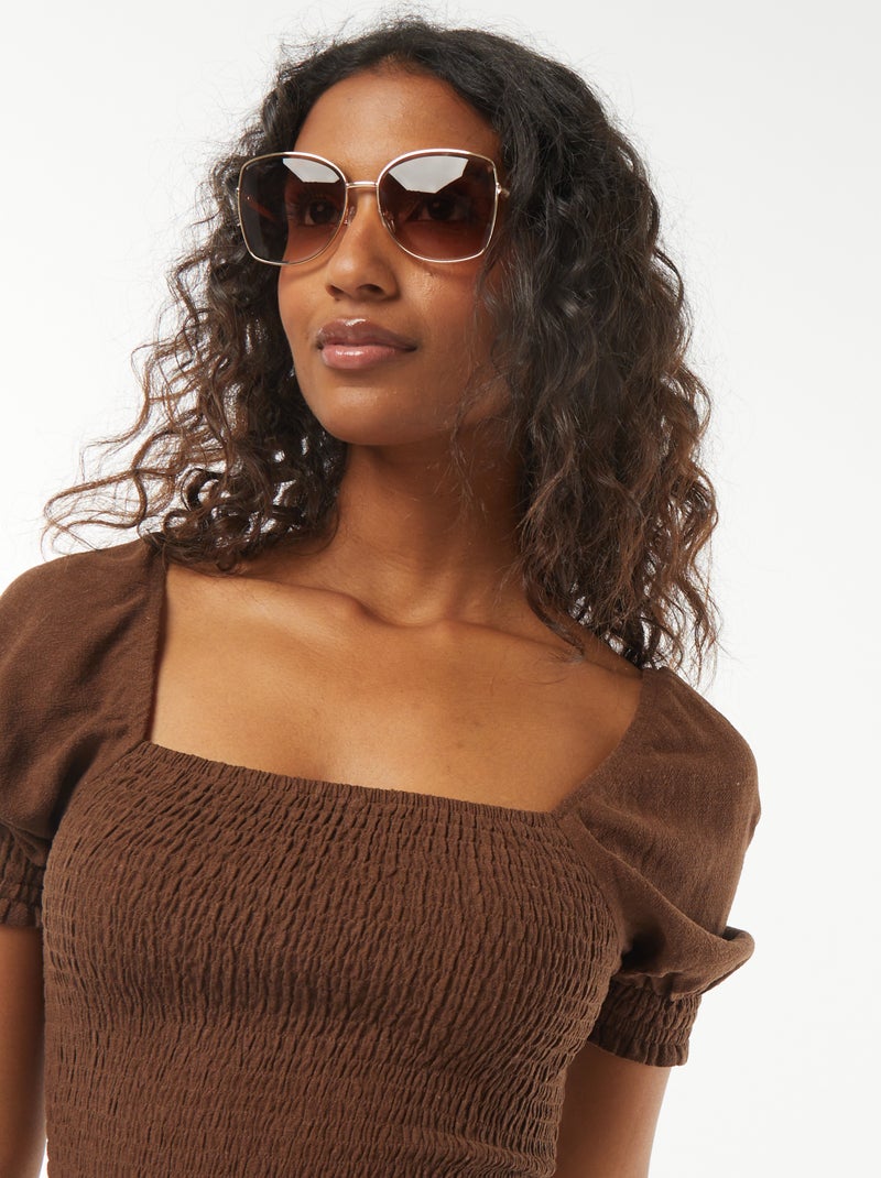 Blusa crop de manga curta Castanho - Kiabi