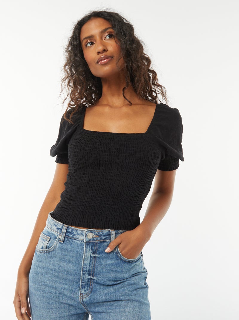 Blusa crop de manga curta Preto - Kiabi