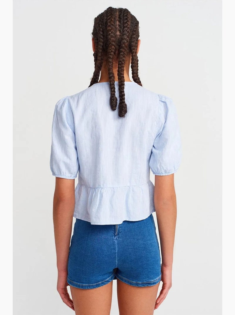 Blusa crop de mulher com detalhe de laço dilvin Azul-pastel - Kiabi
