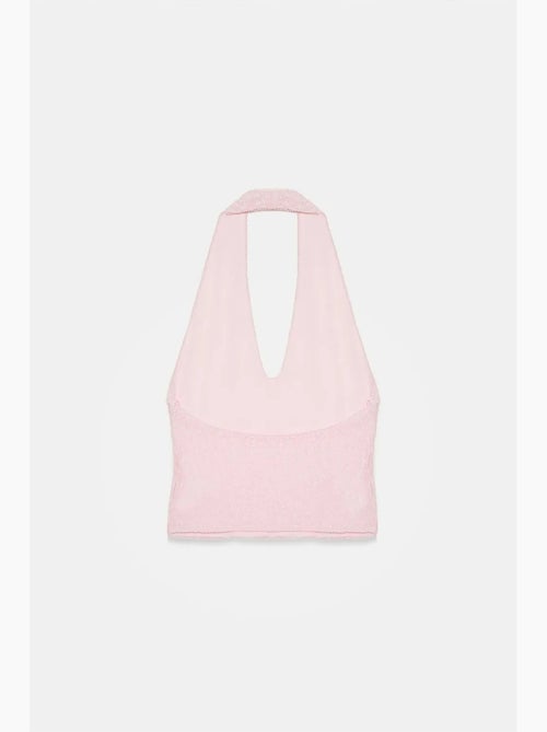 Blusa crop de mulher em renda com gola halter dilvin - Kiabi Blusa crop de mulher em renda com gola halter dilvin - Kiabi