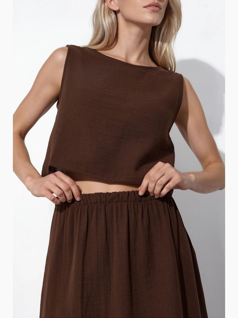 Blusa crop e saia em musselina com detalhe de racha, conjunto de duas peças hiccup Castanho-escuro - Kiabi
