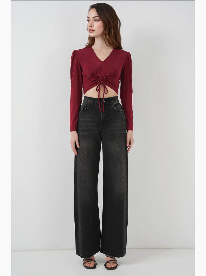 Blusa crop sandy bdart Vermelho bordô - Kiabi
