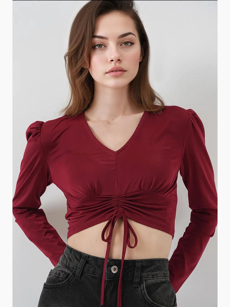 Blusa crop sandy bdart Vermelho bordô - Kiabi