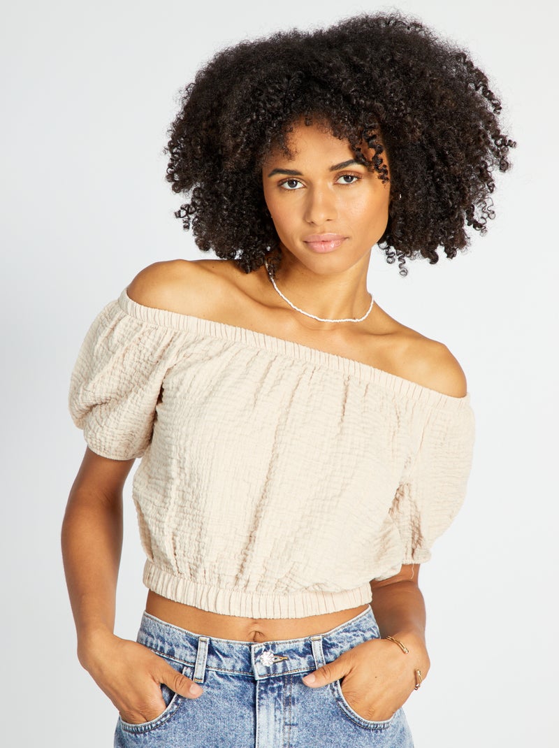 Blusa cropped Bege - Kiabi