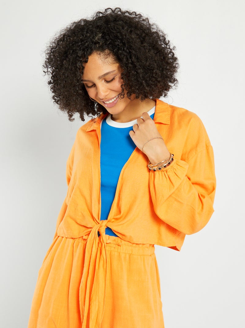Blusa cropped com decote em bico LARANJA - Kiabi
