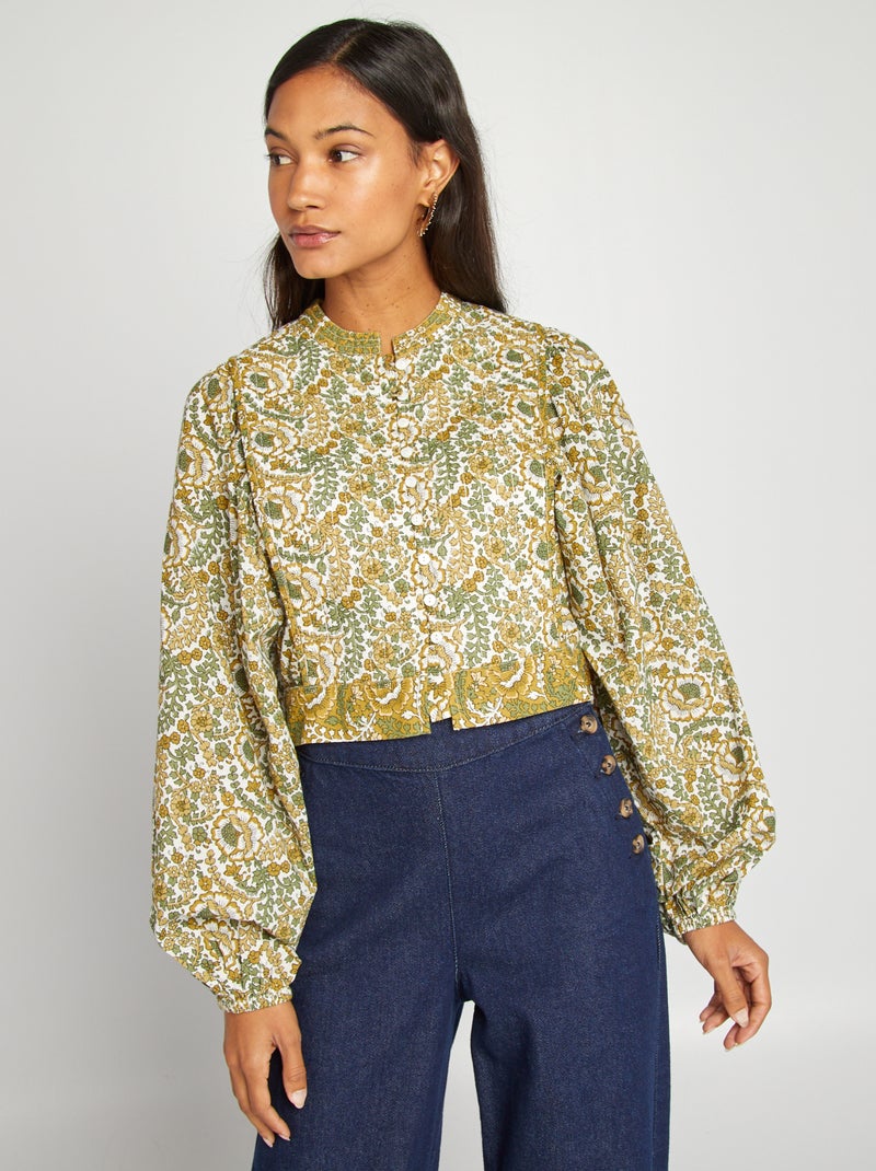 Blusa cropped com estampado ornamentado VERDE - Kiabi