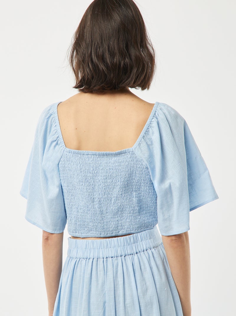 Blusa cropped com laço de fantasia e mangas em forma de borboleta AZUL - Kiabi