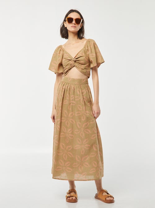 Blusa cropped com laço de fantasia e mangas em forma de borboleta - Kiabi