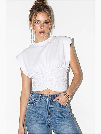 Blusa cropped de jersey sem alças lucci