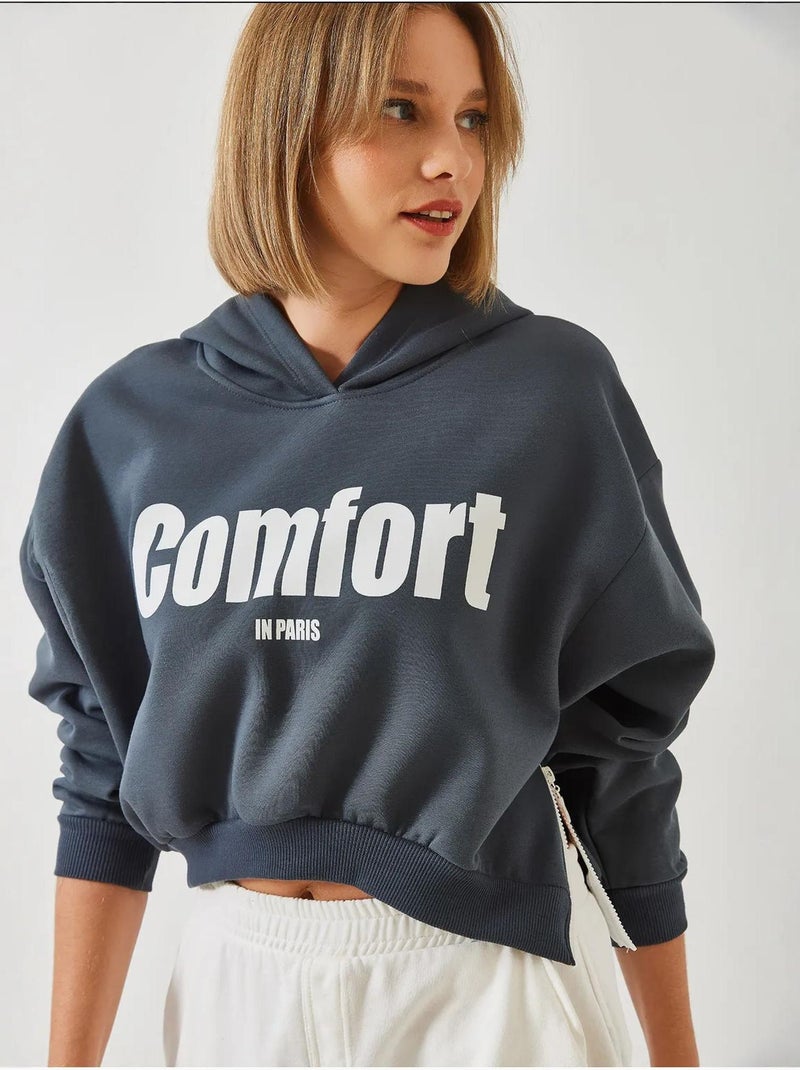 Blusa cropped de três fios escovada com fecho lateral lucci Cinza escuro - Kiabi