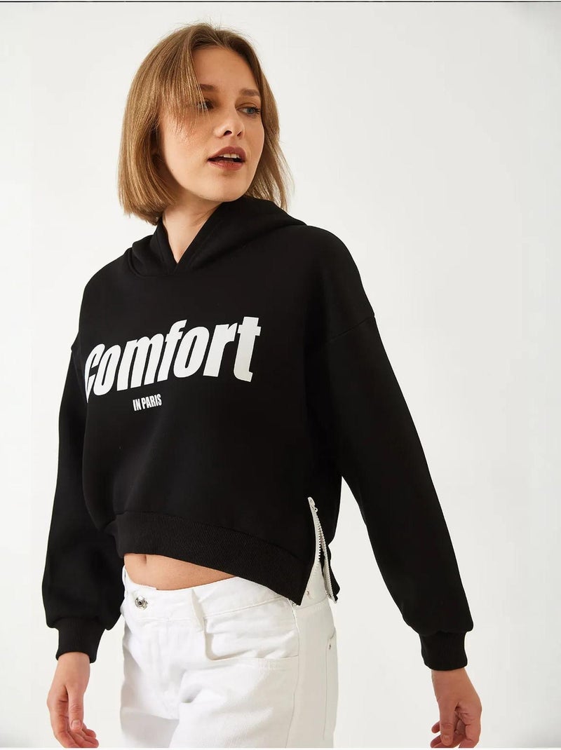 Blusa cropped de três fios escovada com fecho lateral lucci Preto - Kiabi