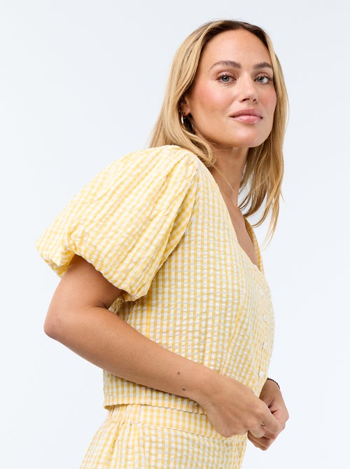 Blusa cropped em malha waffle - Kiabi