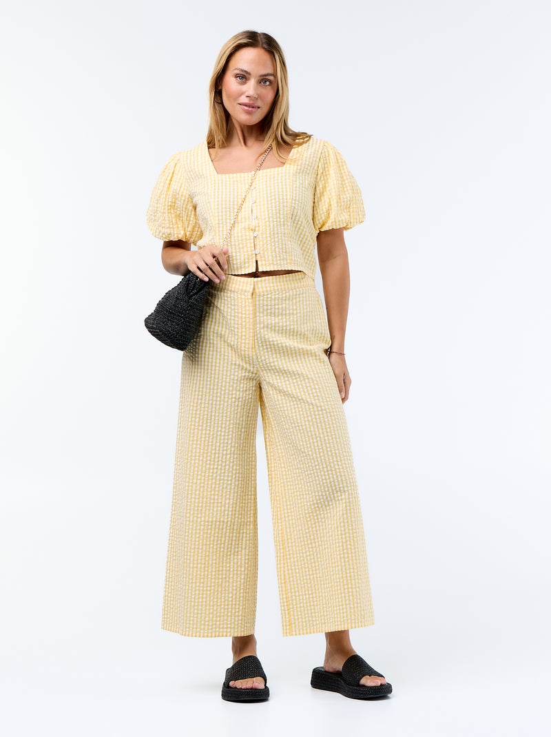 Blusa cropped em malha waffle Amarelo - Kiabi