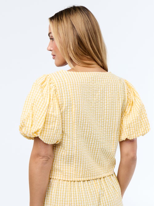 Blusa cropped em malha waffle - Kiabi