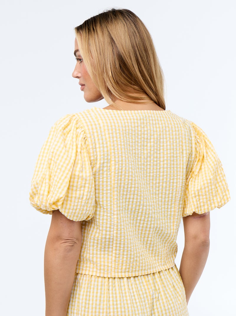 Blusa cropped em malha waffle Amarelo - Kiabi