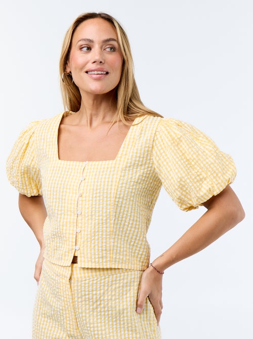 Blusa cropped em malha waffle - Kiabi