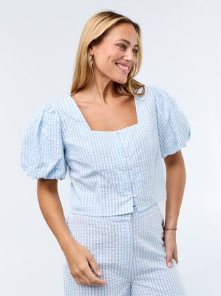 Blusa cropped em malha waffle