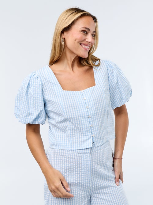 Blusa cropped em malha waffle - Kiabi