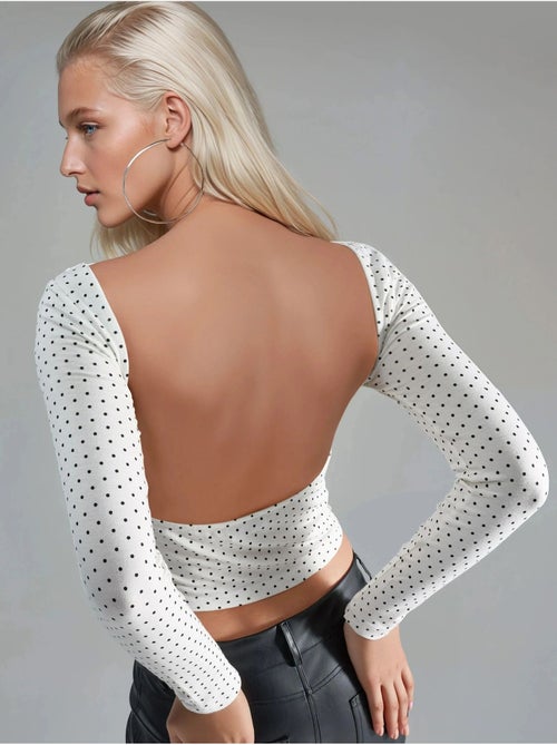 Blusa cropped slim fit às bolinhas com detalhe nas costas busem - Kiabi