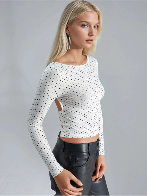 Blusa cropped slim fit às bolinhas com detalhe nas costas busem - Kiabi