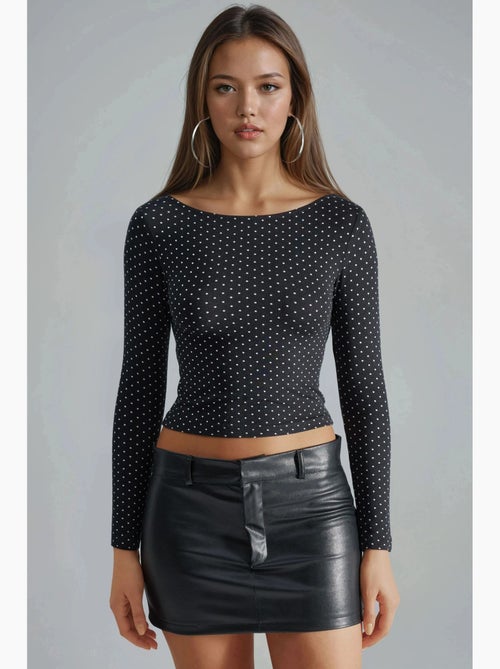 Blusa cropped slim fit às bolinhas com detalhe nas costas busem - Kiabi