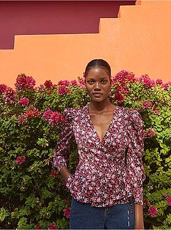 Blusa cruzada com manga balão - Kiabi