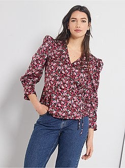 Blusa cruzada com manga balão - Kiabi