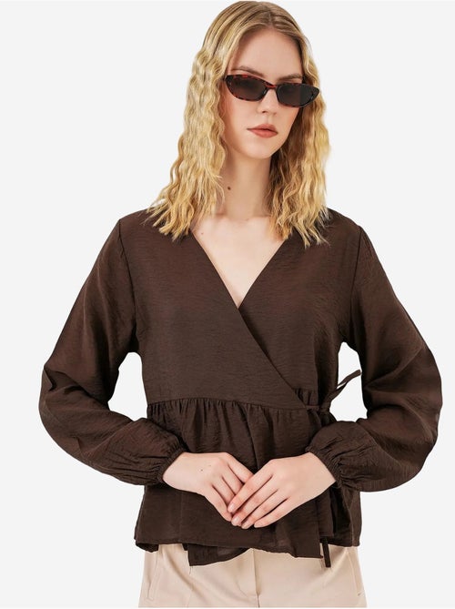 Blusa cruzada em crepe com decote em v e detalhe de laço bdart - Kiabi