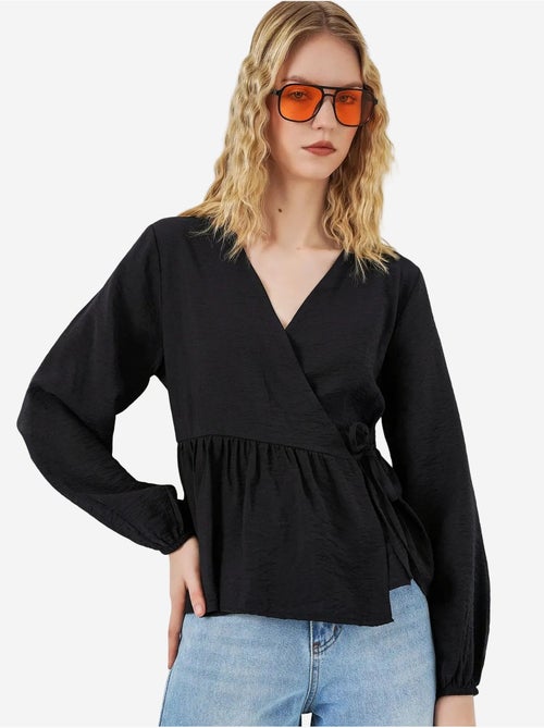 Blusa cruzada em crepe com decote em v e detalhe de laço bdart - Kiabi