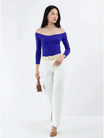 Blusa curta canelada com corte justo busem