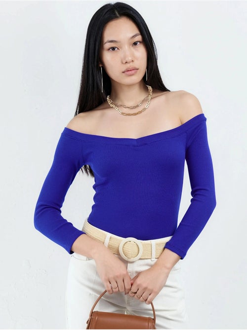 Blusa curta canelada com corte justo busem - Kiabi