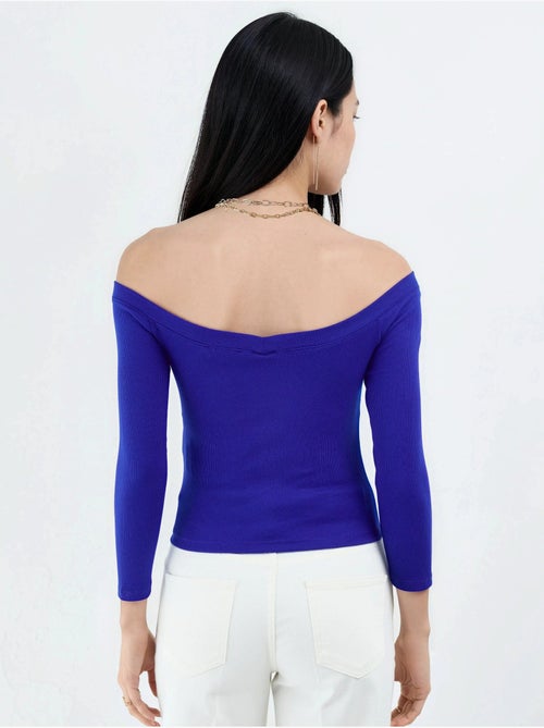 Blusa curta canelada com corte justo busem - Kiabi