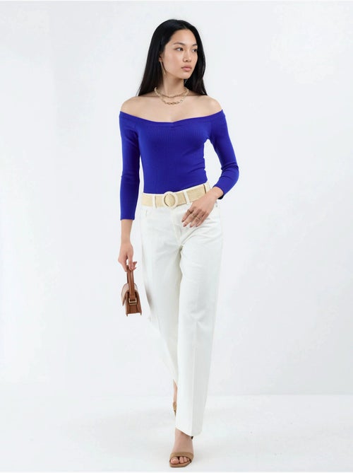 Blusa curta canelada com corte justo busem - Kiabi