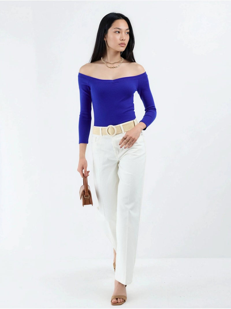 Blusa curta canelada com corte justo busem Azul-elétrico - Kiabi