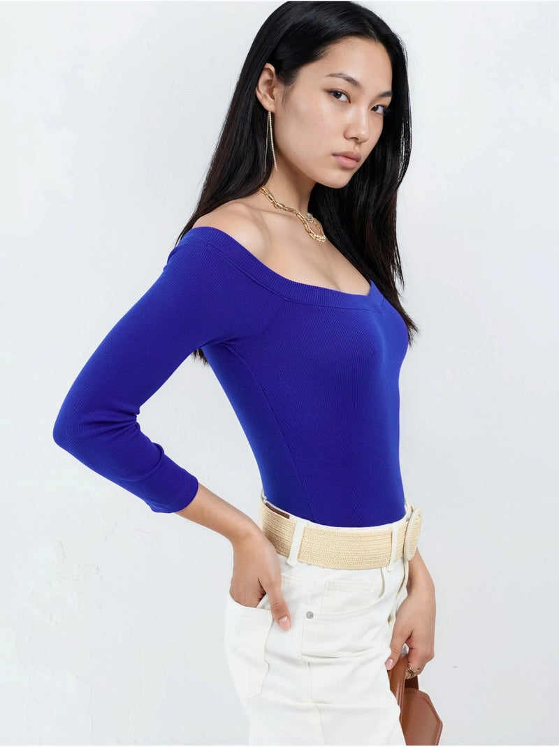 Blusa curta canelada com corte justo busem Azul-elétrico - Kiabi