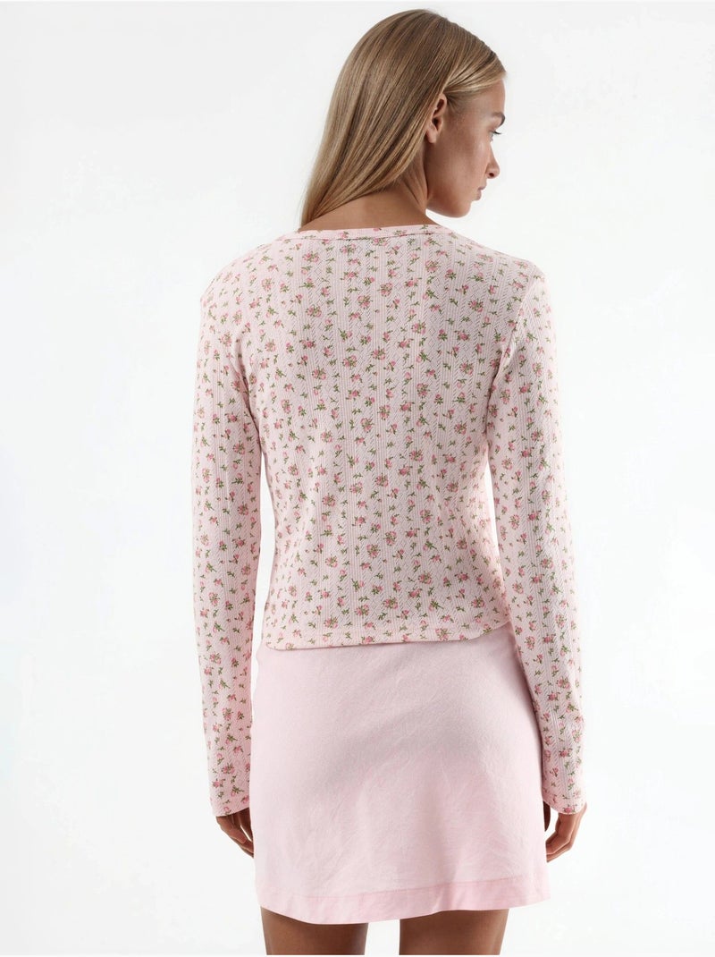 Blusa curta canelada de flores com fecho de botões busem Rosa-pálido - Kiabi