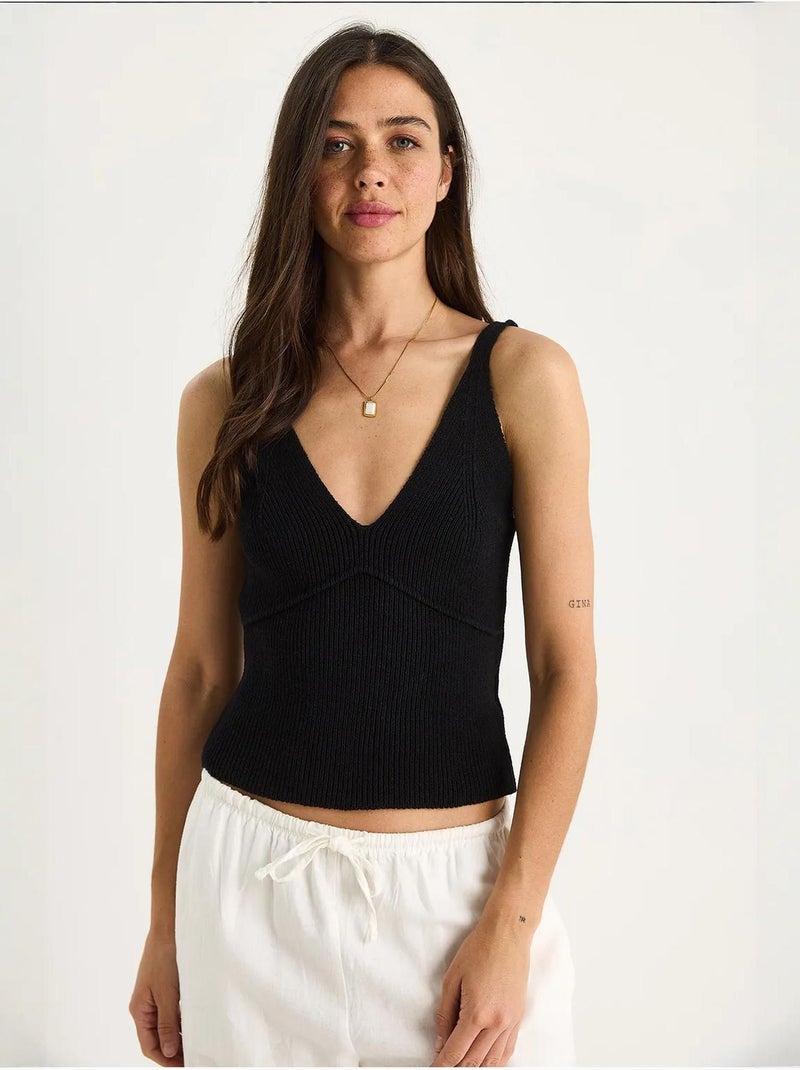 Blusa curta com decote em v e alça fina lucci Preto - Kiabi
