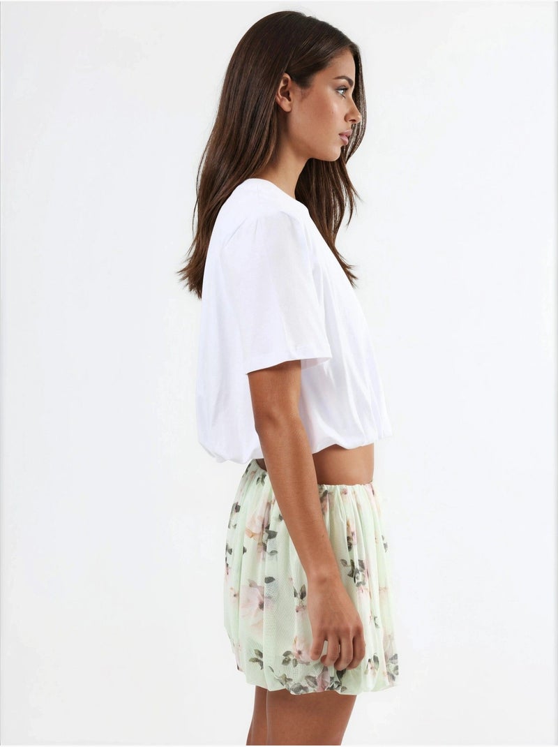 Blusa curta com gola redonda e elástico busem Branco - Kiabi