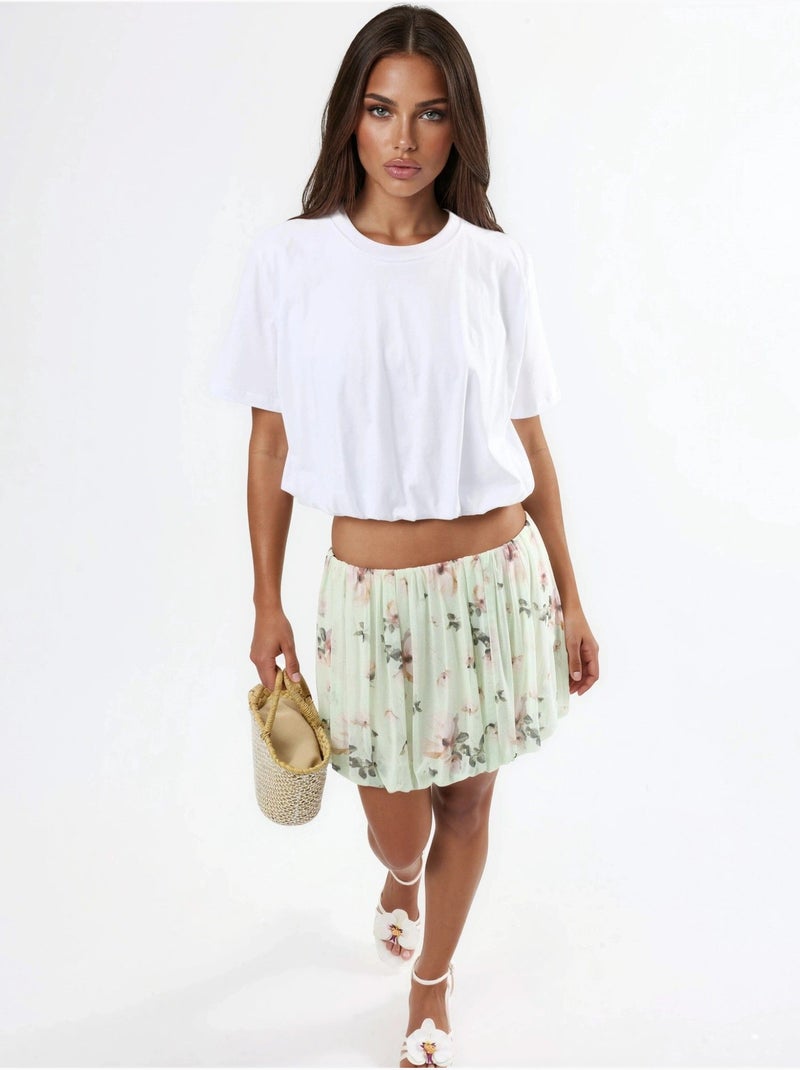 Blusa curta com gola redonda e elástico busem Branco - Kiabi