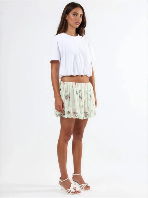 Blusa curta com gola redonda e elástico busem - Kiabi Blusa curta com gola redonda e elástico busem - Kiabi