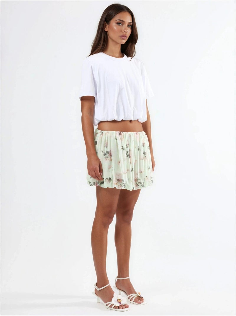 Blusa curta com gola redonda e elástico busem Branco - Kiabi