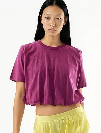 Blusa curta com gola redonda e elástico busem