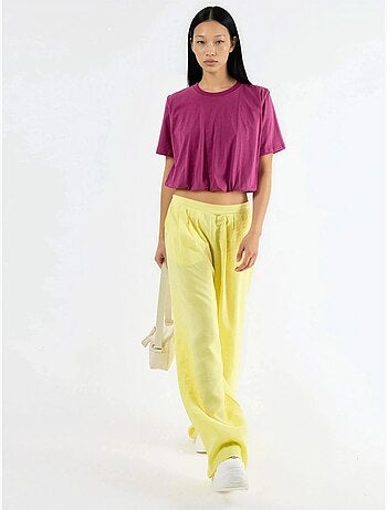 Blusa curta com gola redonda e elástico busem