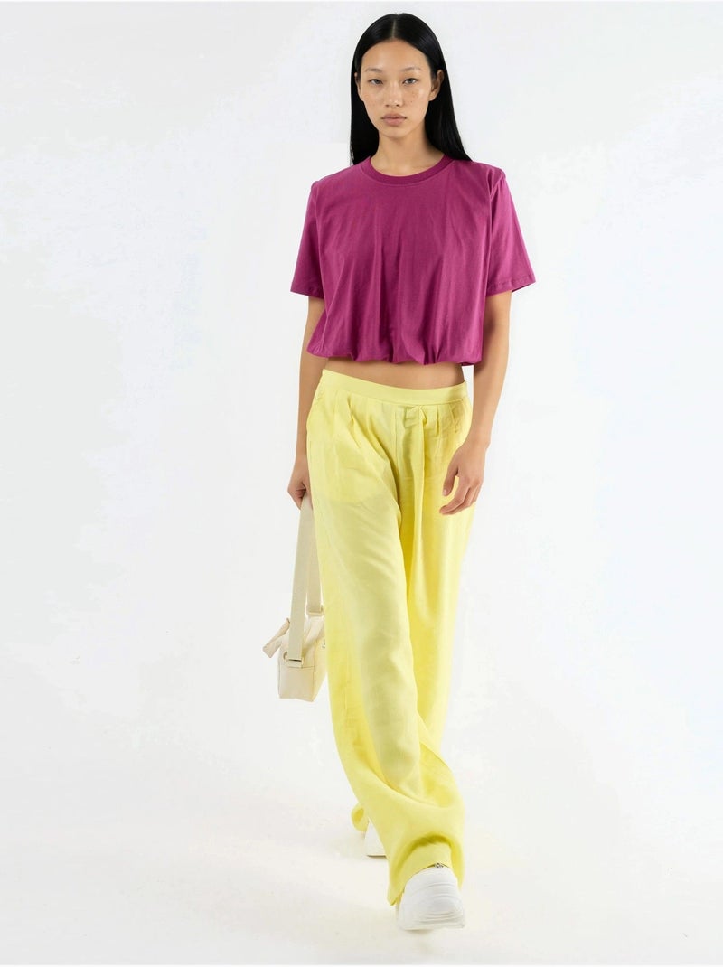 Blusa curta com gola redonda e elástico busem Magenta - Kiabi