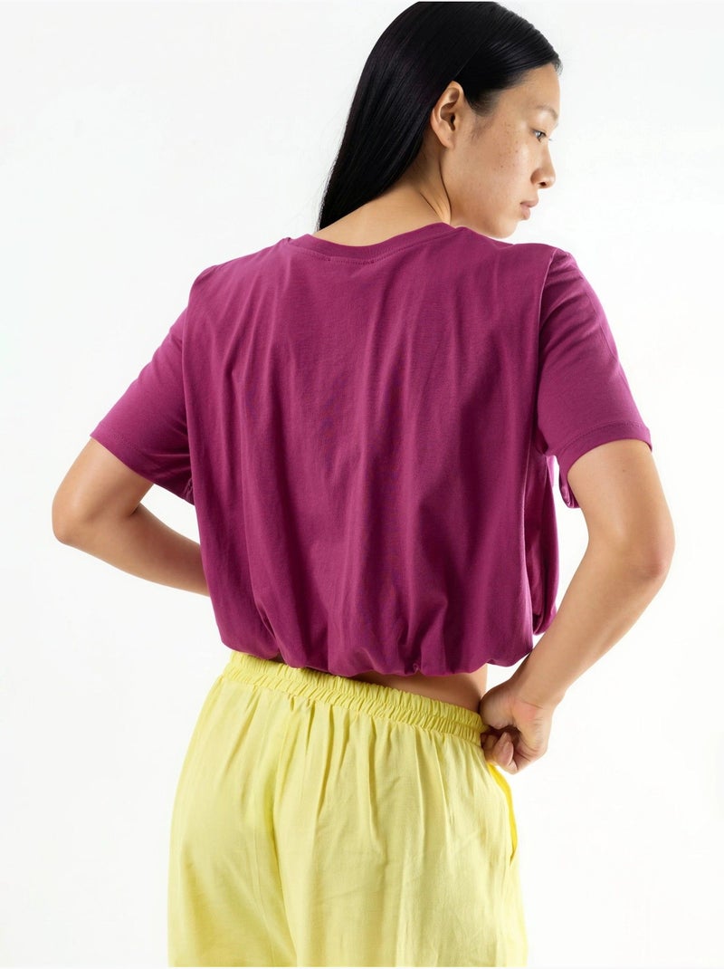 Blusa curta com gola redonda e elástico busem Magenta - Kiabi