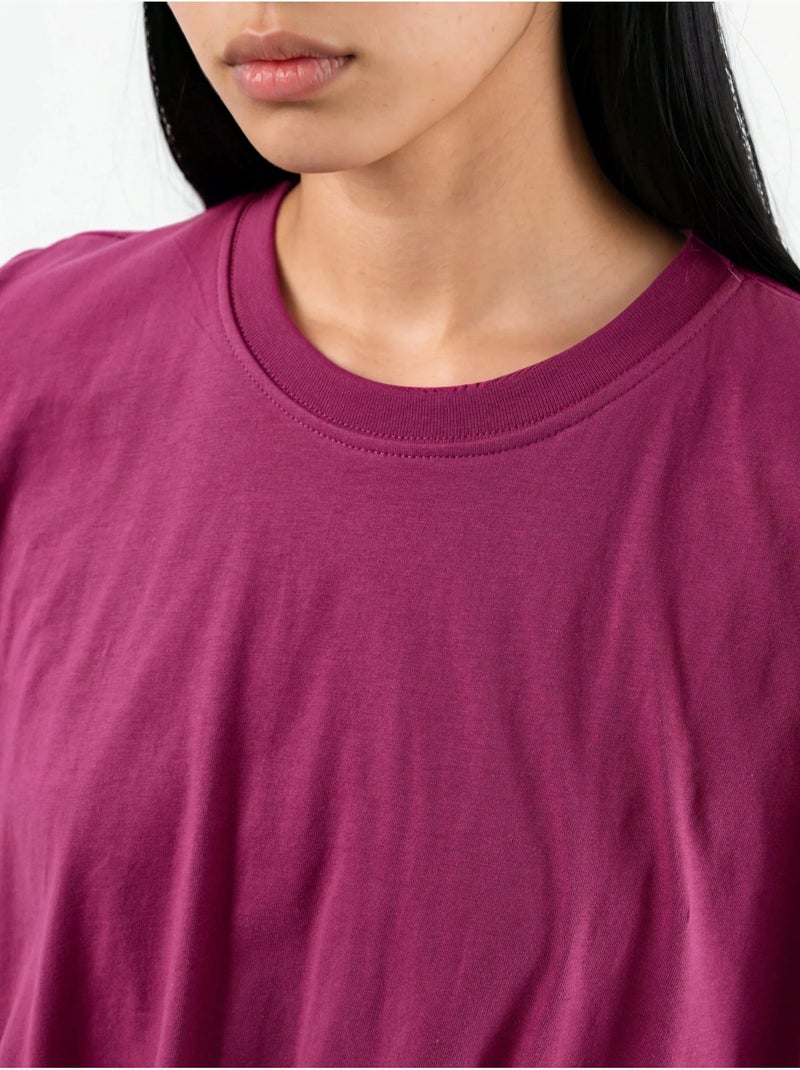 Blusa curta com gola redonda e elástico busem Magenta - Kiabi